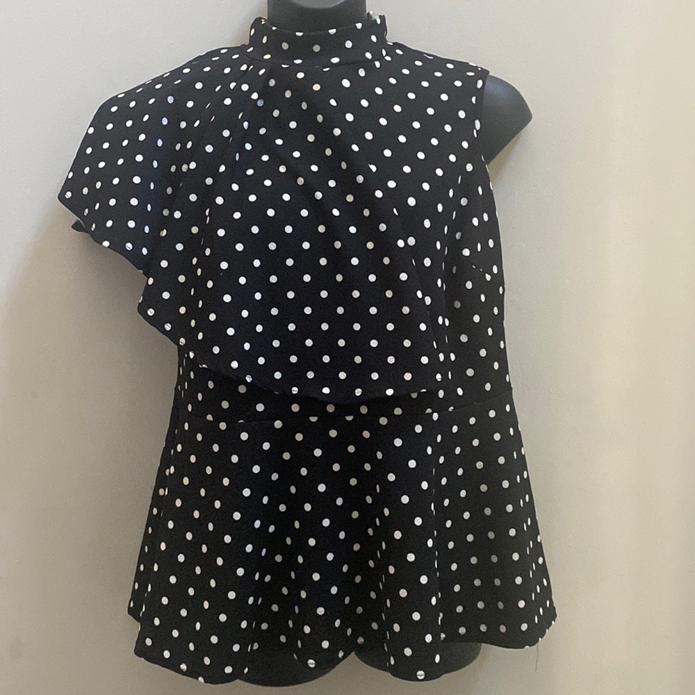 ASHLEY STEWART PLIS SIZE (18/20W) POLKA DOT PEPLUM TOP - Picture 1 of 5
